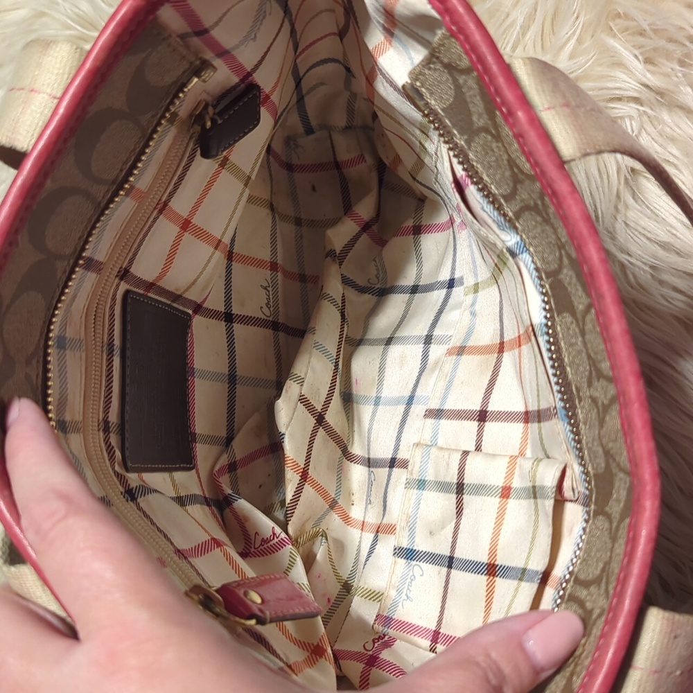 Coach Signature Canvas Tote Bag - Pink and Tan - Picture 11 of 16